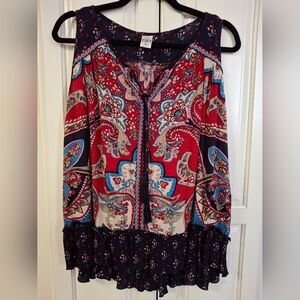 Bila Red & Navy Paisley Boho Tank